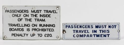 TRAMS: Two vintage tram notices, the largest 11 x 19cm