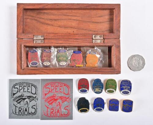 GEELONG SPEED TRIALS: A collection of thirteen Geelong Speed Trials pin badges, including a consecutive run from 1989 to 1996, in a teak box