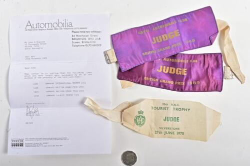 LORD HOWE: Three 1960s/1970s Judges armbands ex-Lord Howe