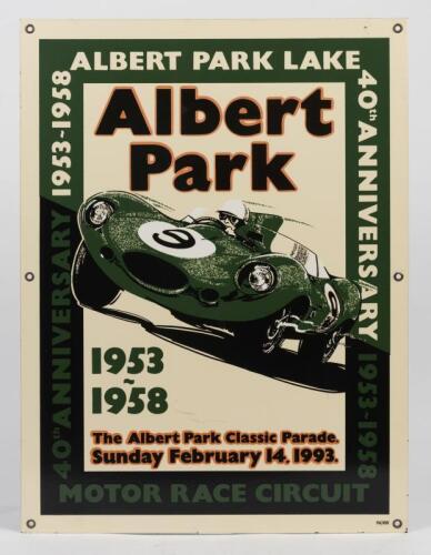 ALBERT PARK: A limited (96/100) edition 40th anniversary 1953-1958 Albert Park Lake motor race circuit enamel sign, 66cm high x 49.5cm wide.