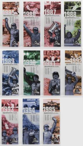 AUSTRALIAN GRAND PRIX: A set of eleven consecutive race results boards from 1985 to 1995, mounted on foam core board, each 72 x 26.5cm