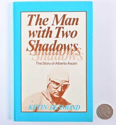 ALBERTO ASCARI: "The Man With Two Shadows" hardcover book by Kevin Desmond, with signed signature card in blue ink inside cover