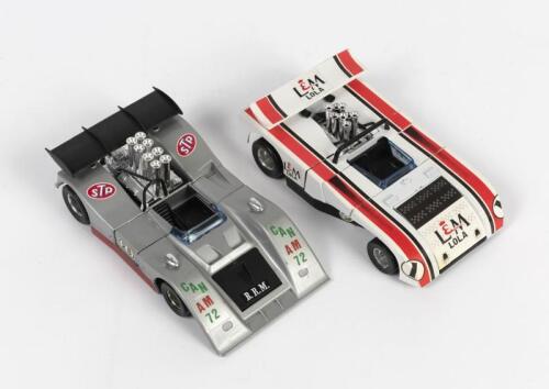 CAN AM: Two Polistil (Politoys) 1:26 models of Can Am cars including; 1971 BRM P154 (silver); together with Lola LEM 260 (white)