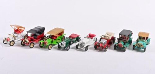 LESNEY: Eight "matchbox" early 1900s car models by Lesney