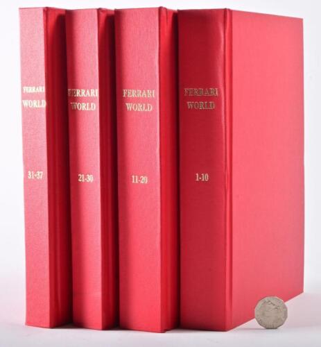 FERRARI: Four linen bound volumes of Ferrari World magazine, issues 1-37, red linen hardback volumes with gilt lettering to spines