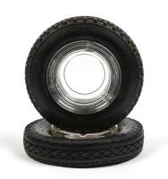 GOODYEAR/INDIAN SAFARI: Two promotional tyre form ashtrays with glass insert, one Goodyear and one Indian Safari, 15cm and 14 cm diameter respectively