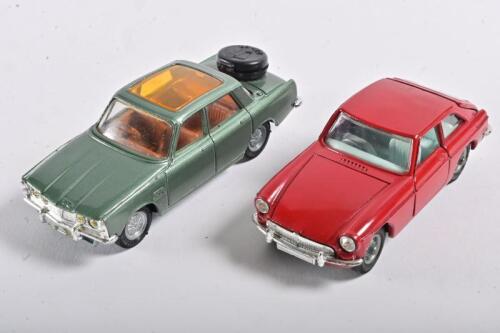 CORGI TOYS: Two 1:43 metal car models by Corgi Toys, one being circa 1960s MGB GT with a removable suitcase in the boot and one being circa 1970s Rover 2000TC with detachable wheels and replaceable spare wheel both cars with functional suspensions