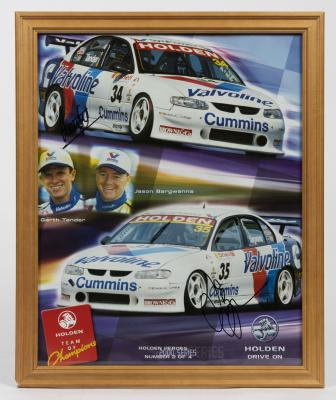 HOLDEN: A 2000 Holden produced poster featuring Garth Tander and Jason Bargwanna, signed by each, framed