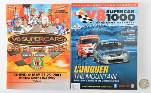 ARCOS AMBROSE / TONY LONGHURCH / MARK SCAFE: Two signed Official Race Programs, a 2003 V8 Supercars Program signed by Marcos Ambrose and a V8 Supercars Program signed by Tony Longhurst and Mark Scafe