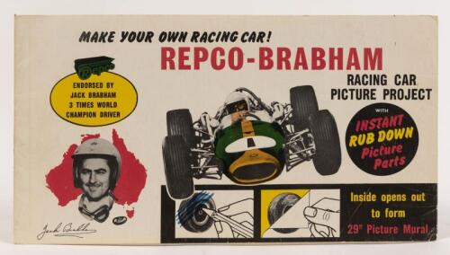 REPCO-BRABHAM: A extremely rare circa 1967 "Make your own racing car 29"picture mural, unused, 19.5cm high x 36.5cm wide.