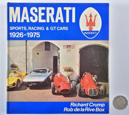 MASERATI: "Maserati, Sports, Racing & GT Cars 1926-1975" hardcover book by Richard Crump and Rob de la Riva Box