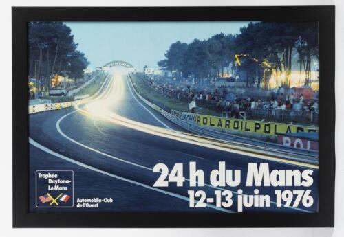 LE MANS: An original poster featuring a time lapse photograph of cars approaching the esses with printing "24h du Mans 12-13 juin 1976", 37cm high x 56.5cm wide.