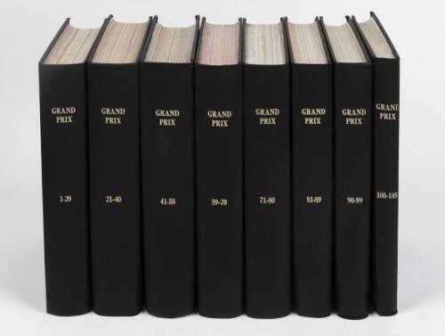 GRAND PRIX INTERNATIONAL MAGAZINE: Eight linen bound volumes of Grand Prix International magazine, issues 1-58, black linen bound hardback volumes with gilt lettering to spines, commencing at circa 1980 with #1