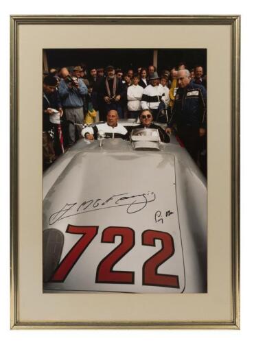 FANGIO/MOSS: A signed photograph from the 1986 AGP with the SLR W196, signed by Moss and W.M Fangio