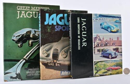 JAGUAR: Three hardcover books relating to Jaguar, including "Jaguar" by Lord Montagu of Beaulieu