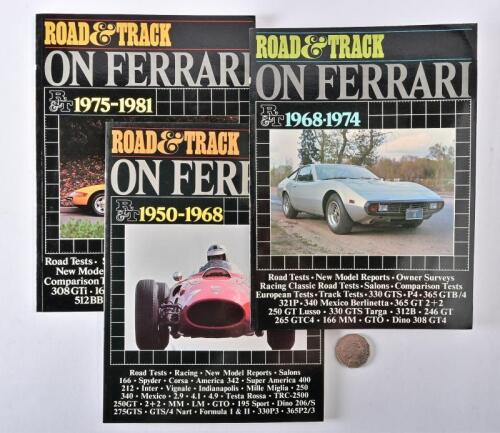 FERRARI: "Road and Track, On Ferrari" three softcover books 1950-1968, 1968-1974, 1975-1980