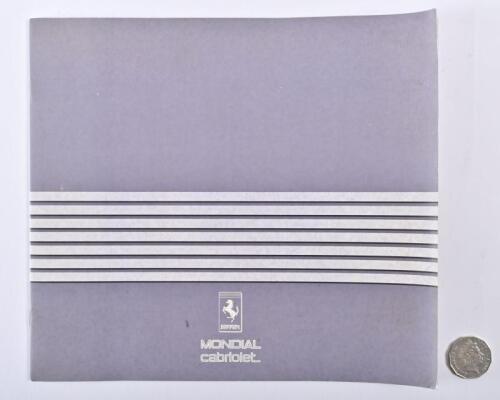 FERRARI: A 1984 Ferrari Mondial cabriolet sales brochure, grey covers, colour, engine diagram