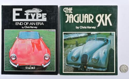 JAGUAR: Two hardback books relating to Jaguar, including "E-Type, End of an Era" by Chris Harvey