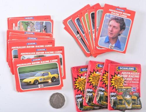 COLLECTORS CARDS: A complete set of sixty-six 1986 Scanlens Australian Motor Racing Cards and four unopened packs with bubblebum