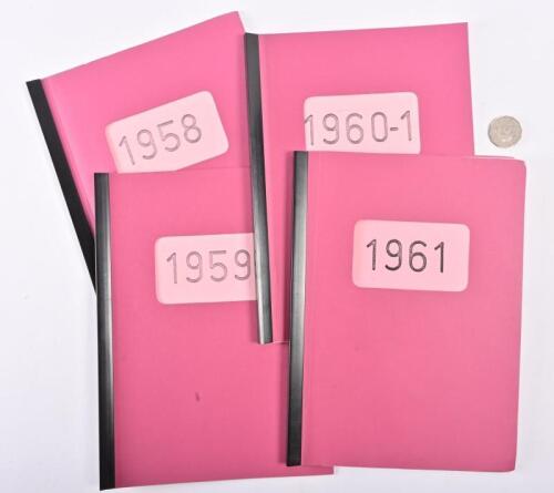 RACE RESULTS: Four early productions of the Formula One register before they went to books, years 1958-1960