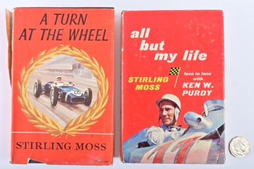 Stirling MOSS: Two 1960s hardcover books featuring Stirling Moss, one inscribed with personal note to John Blanden from his wife Jan