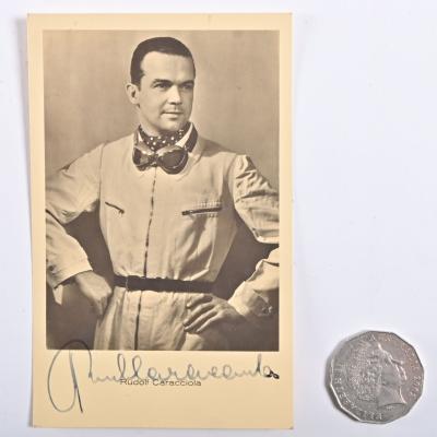 RUDOLF CARACCIOLA: A signed postcard of Otto Wilhelm Rudolf Caracciola, signs of removal from a scrapbook verso