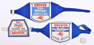 RACERS ARMBANDS: Three 1960s drivers armbands, from the 5th running from Canberra to Hobart 1960, 6th running from Wollongong 1961 and 8th running from Ballarat to Toowoomba