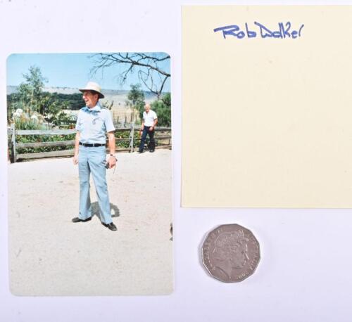 ROB WALKER: A signed card by Rob Walker and an original photo of Walker circa 1979