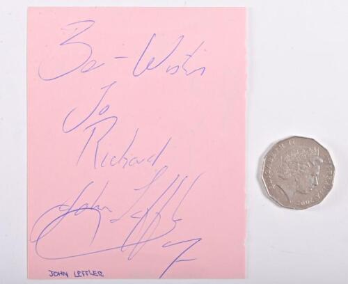 JOHNNIE WALKER: A card signed by Johnnie Walker and John Leffler