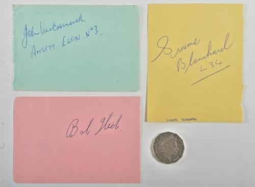 JOHNNIE WALKER/GARRIE COOPER/GRAHAM BLANCHARD/JOHN MCCORMACK: Three cards signed by Walker, Copper, Blanchard, McCormack and another