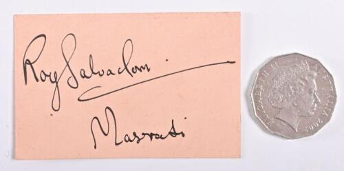 ROY SALVADORI: A signed card by Roy Salvadori driver for Maserati