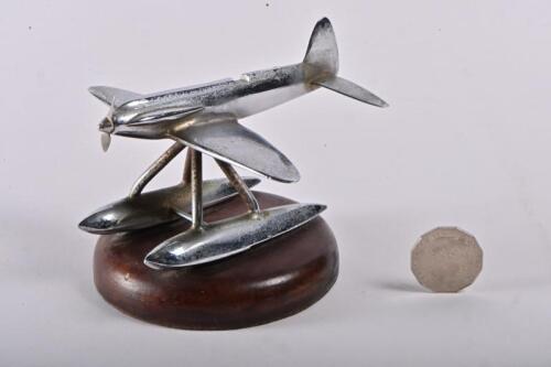 SCHNEIDER CUP: An early nickel plated brass mascot of a Schneider Trophy aeroplane possibly the Supermarine S.5 which won the Schneider Trophy at Venice in 1927