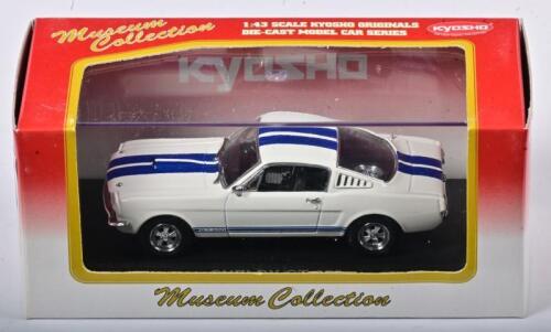 SHELBY: A 1:43 scale NOS Kyosho Shelby GT-350 fastback white/blue stripes die-cast model