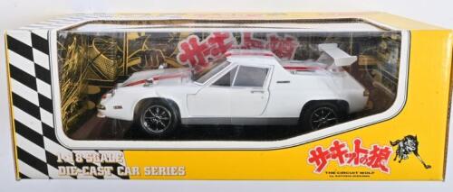 LOTUS: A 1:18 scale NOS Kyosho Lotus Europa Special "the circuit wolf" by Satoshi Ikezawa white/red stripe die-cast model