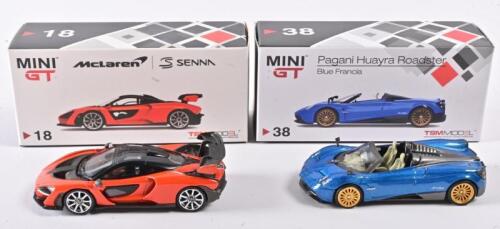 PAGANI AND MCLAREN: A 1:64 scale NOS TSM Model including 2 models Pagani Huayra Roadster blue francia and Mclaren Senna mira orange