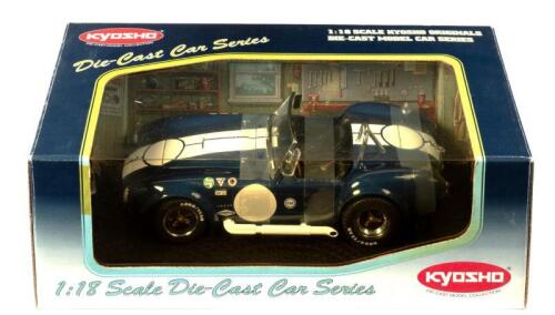 SHELBY: A 1:18 scale NOS Kyosho Shelby Cobra 427 S/C (racing) blue/white stripes die-cast model