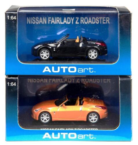 NISSAN: A 1:64 scale NOS Autoart Nissan Fairlady Z Roadster including 2 models black and sunset orange die-cast model