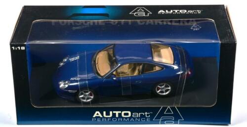 PORSCHE: A NOS 1:18 scale Autoart Porsche 911 Carrera Coupe - blue metallic, die-cast model