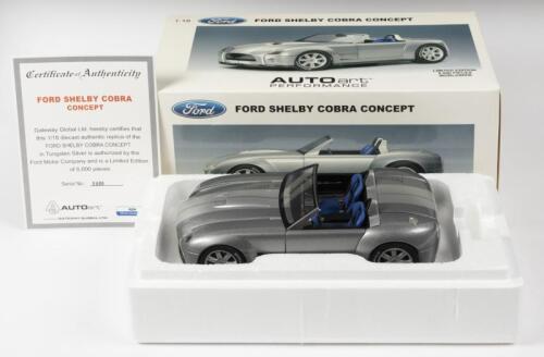 FORD: A NOS 1:18 Scale Autoart Ford Shelby Cobra Concept, Grey/Silver Stripes & Blue Interior with Certificate of Authenticity, die-cast model