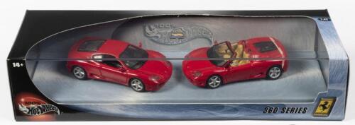 FERRARI: A NOS 1:43 scale Mattel/Hot Wheels Ferrari '360 Series' Coupe & Barchetta - Red, die-cast models