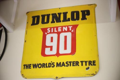 DUNLOP: A circa 1935 original Dunlop embossed shield form enamel sign, 88.5cm high x 88.5cm wide