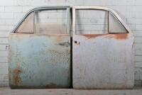 HOLDEN: A set of four FJ Holden doors left front right rear with glass. Right rear missing glass, right front broken glass. - 2