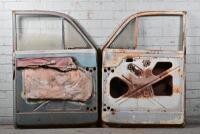 HOLDEN: A set of four FJ Holden doors left front right rear with glass. Right rear missing glass, right front broken glass. - 3