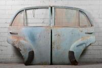 HOLDEN: A set of four FJ Holden doors left front right rear with glass. Right rear missing glass, right front broken glass. - 5