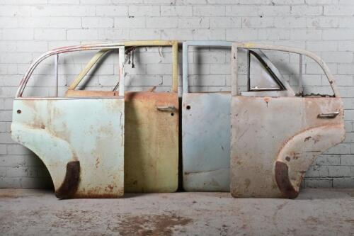 HOLDEN: Set of four FJ Holden doors. Right rear with glass no 1/4 window. Right front with 1/4 window. Other glass broken or not present.