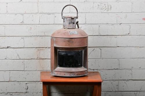 LANTERN: An early large ships side light with green glass lense, likely Japanese, 53cm high including handle