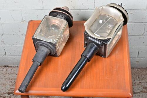 COACH LAMPS: Two early coach lamps, largest 42cm high