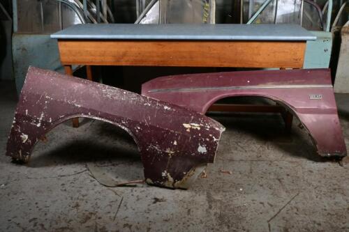 CHRYSLER: Two Chrysler Valiant front quarter panels in burgundy believed VE