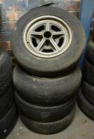 MAG WHEELS: Four 1970s Australian 13' five spoke and stud wheels, all with old tyres 175/75/R13