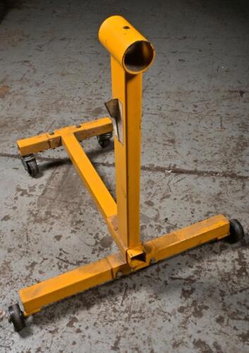 ENGINE STAND: Yellow engine stand, lacking mounting plate